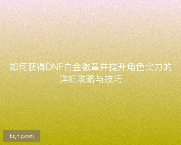 如何获得DNF白金徽章并提升角色实力的详细攻略与技巧 如何获得DNF白金徽章并提升角色实力的详细攻略与技巧